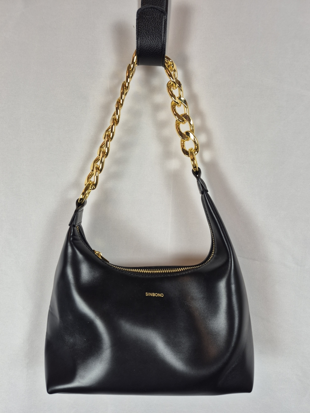 Sinbono Black Shoulder Bag with Gold Chain Strap